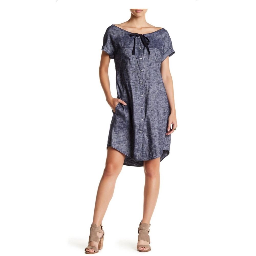 Theory Laela Tie-Neck Denim Dress Size 8 Oversized